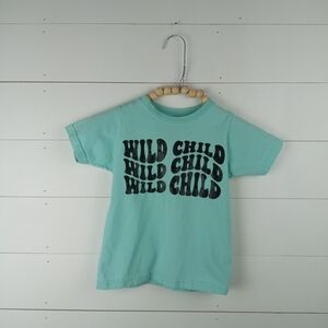 Olive Loves Apple boys size 3T mint green wild child crewneck tshirt wording
